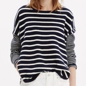 Madewell Women’s Cotton Wool Chronicle Navy & White Striped Sweater Size Large